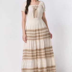 Oatmeal Short Sleeve Long Dress