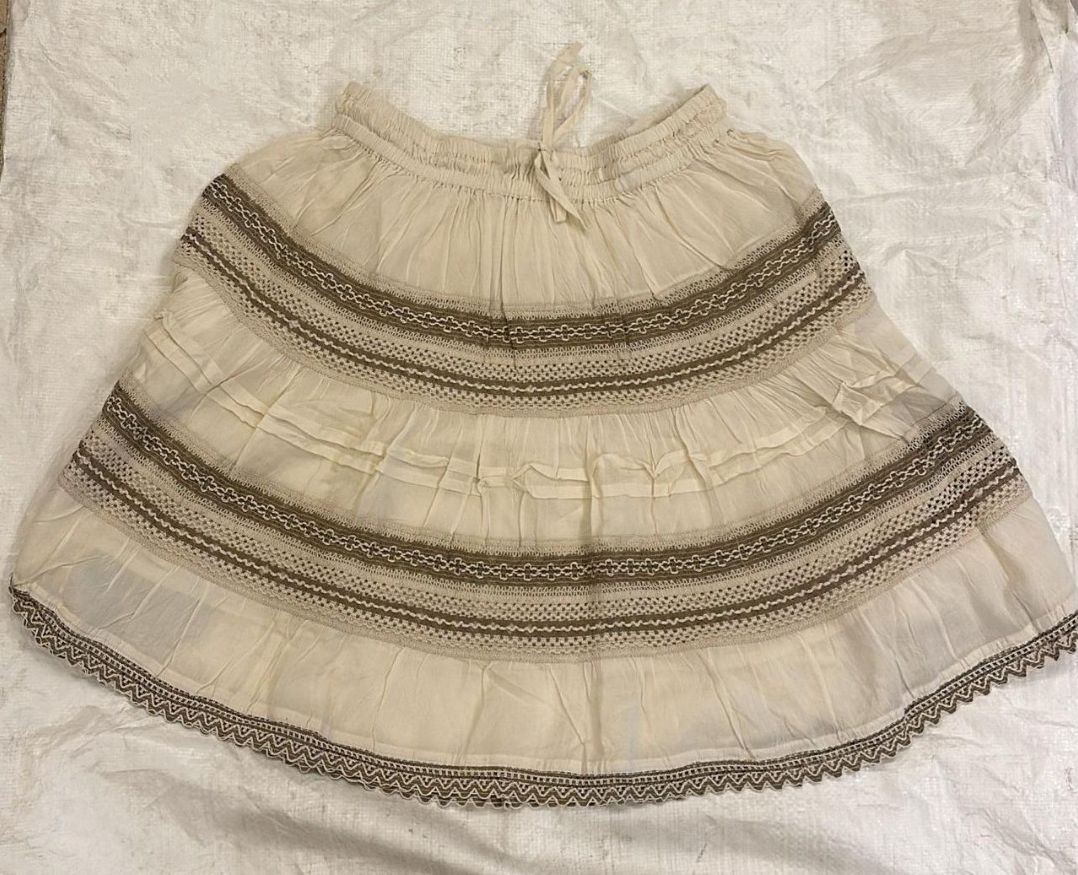 Oatmeal, Short Skirt, Multi Strips