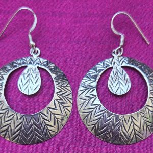 Sterling silver fish bone round design hand crafted earrings. Hand crafted from kashmir India.