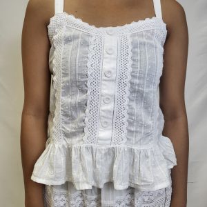 White thin strap - short top- frilly bottom