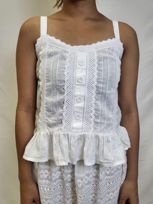 White thin strap - short top- frilly bottom
