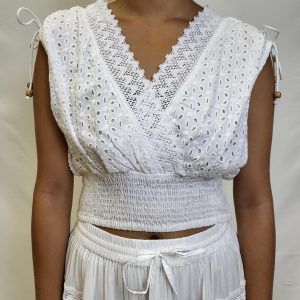 White wide strap - Halter top - fitted bottom