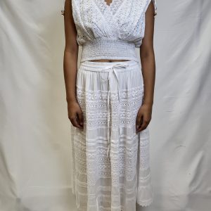 White long skirt - draw string waist - embroidery patterns