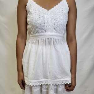 White thin strap - long top - fitted center - frilly bottom