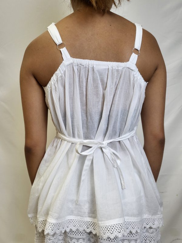 White thin strap - long top - fitted center - frilly bottom - Image 2