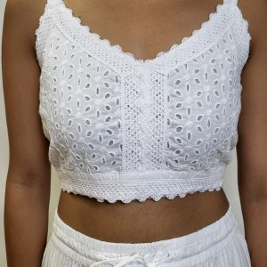 White thin strap - halter top- crop top -  frilly bottom