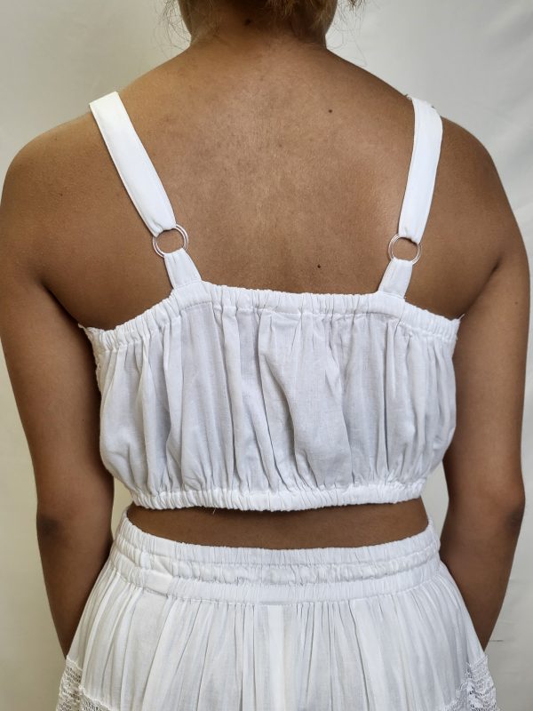 White thin strap - halter top- crop top -  frilly bottom - Image 2